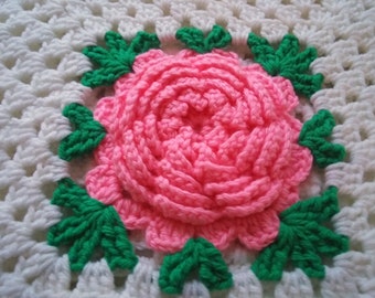 Funda de almohada con rosas 3D tejidas a mano con diseño de rosas afganas vintage