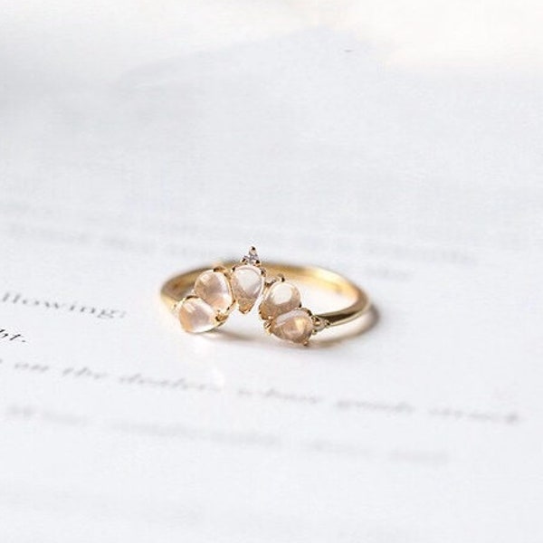 Rose Quartz Crown Wedding Ring, Diamond Cluster Ring, Pink Quartz Engagement Ring Gold, Rose Quartz Promise Ring, Valentine's Day Gifts