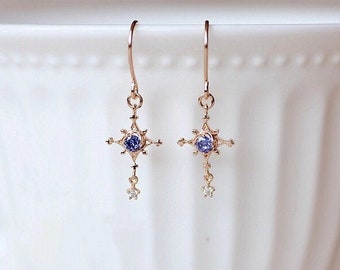 Boucles d'oreilles flocon de neige tanzanite, boucles d'oreilles tanzanite argent, boucles d'oreilles flocon de neige de Noël, boucle d'oreille tanzanite vintage, cadeau de Noël