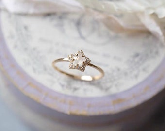 Dainty Star Ring, Moonstone Star Ring, Star Promise Ring Silver, Tiny Star Ring, Star Stacking Ring, Everyday Stackable Ring, Gifts for Her