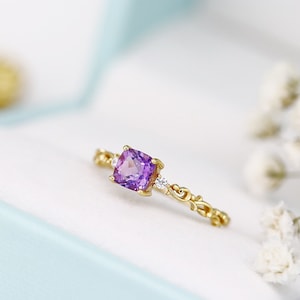 Dainty Amethyst Engagement Ring for Women, Princess Cut Square Amethyst Ring, Purple Amethyst Promise Ring, Bridesmaid Rings, Gifts for Her