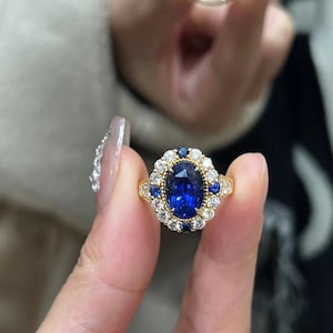 Art Deco Sapphire Engagement Ring, Vintage Sapphire Engagement Ring, Solid Gold Gemstone Wedding Ring, Oval Sapphire Engagement Ring, Gifts