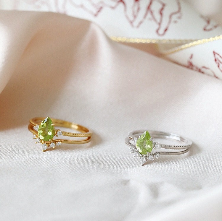Natural Peridot Promise Ring Green Peridot Engagement Ring Etsy