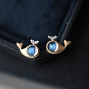 Oorknopjes kleine walvis, schattige visoorbellen, sierlijke maansteenoorbellen, alledaagse oorbellen zus dochter, strand zeevisoorbellen, geschenken