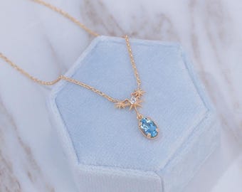 Colar de Topázio Azul Feminino, Colar com Pedra de Nascimento de Dezembro, Colar Delicado com Pingente de Gema Azul, Presentes de Aniversário em Dezembro, Presente de Dia dos Namorados