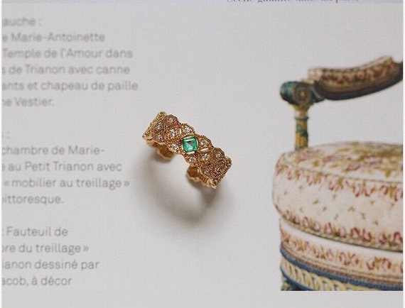 Vintage Emerald Ring, Emerald Filigree Lace Ring Silver, Antique Emerald Ring, Emerald Lace Band, Green Stone Ring, May Birthstone, Gifts