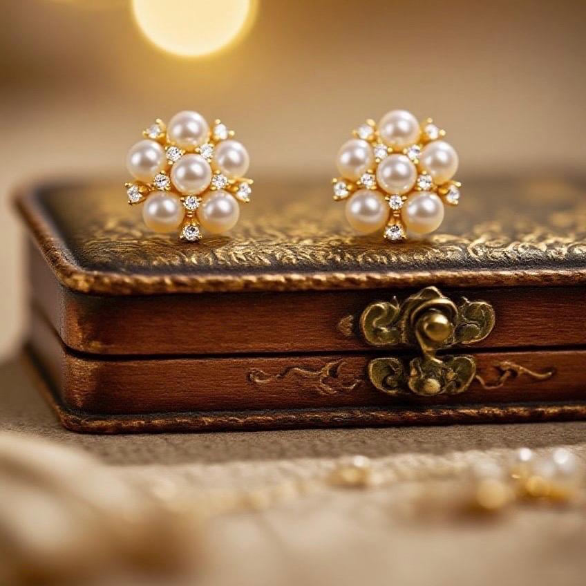 Vintage Flower Earrings, Pearl Stud Earrings, Vintage Pearl