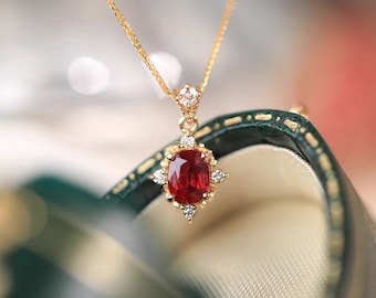 Sierlijke Ruby ketting voor vrouwen, ovale Ruby hanger ketting, Diamond Ruby alledaagse ketting, juli Birthstone cadeau voor haar, Moederdagcadeaus