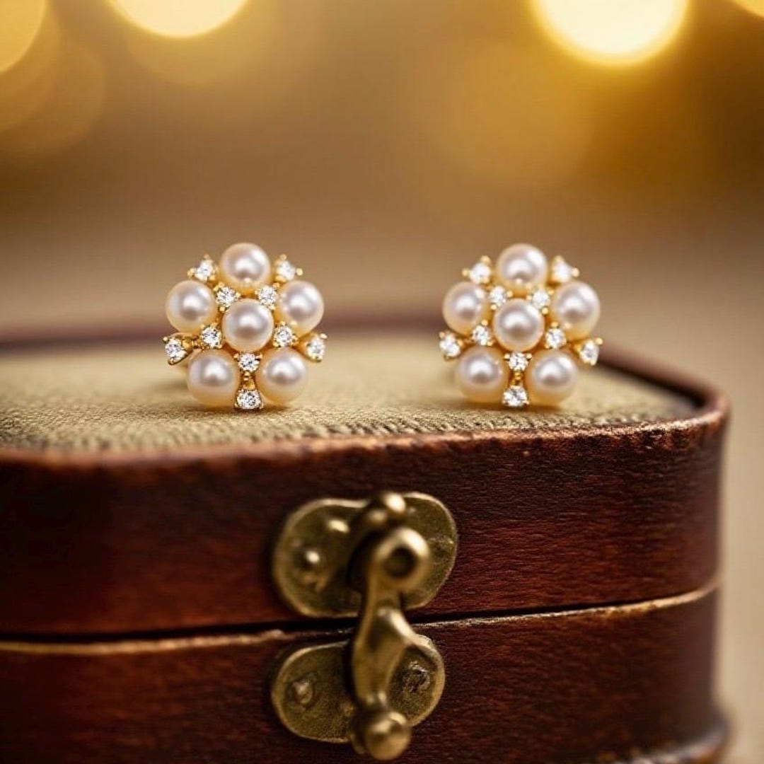 ◆VINTAGE HOLLYWOOD◆ Texture Pearl Flower Earrings VH249OEA Colorbloom 14mm White Mother of Pearl Flower and White
