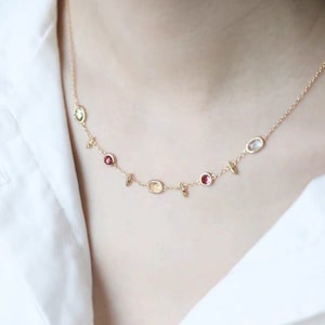 Colorful Gemstone Necklace, Multi Color Gemstone Necklace, Color Stone Necklace, Birthstone Chain Necklace, Birthday Gift, Women Necklace