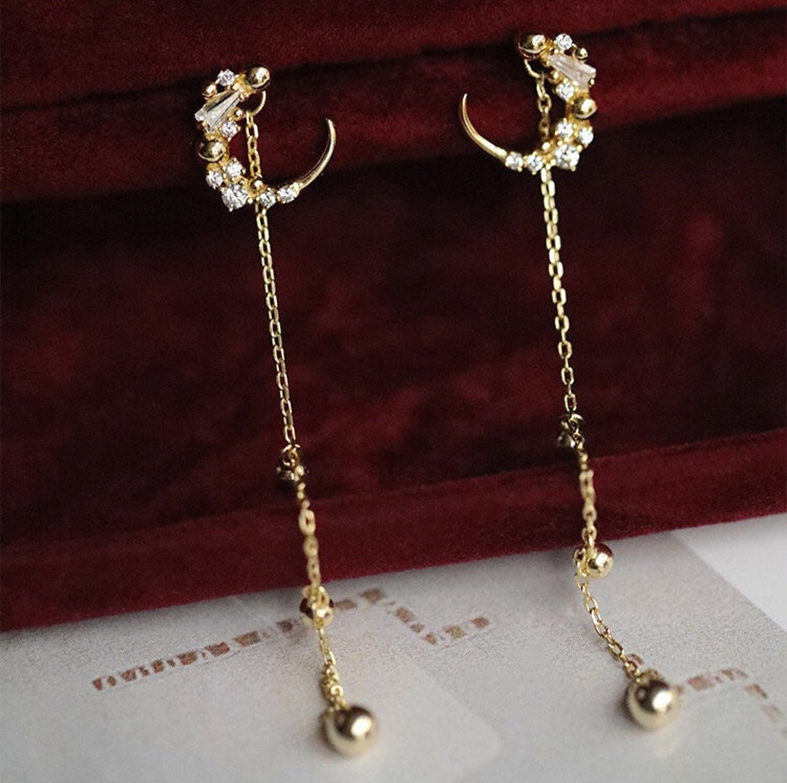 Moon flower dangle earring