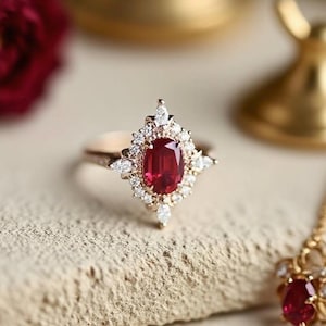 Art Deco Granat Ring, Vintage Granat Verlobungsring, Natürlicher Granat Ring Gold, Zarte Granat Versprechen Ring, Rote Geburtsstein Ring, Geschenke