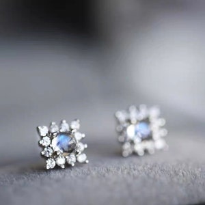 Moonstone Stud Earrings Silver, Dainty Moonstone Earrings, Tiny Stud Earrings, Sri Lanka Blue Moonstone Earrings, Moonstone Jewelry, Gifts
