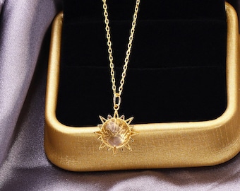 Gold Sun Pendant Necklace, Sun Necklace, Gemstone Sun Necklace, Dainty White Topaz Necklace, Sunburst Necklace, Thanksgiving Gifts