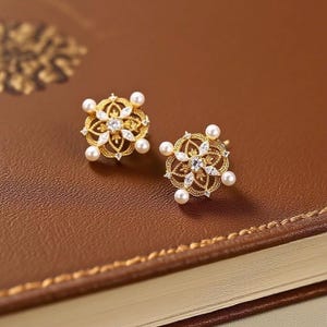 Vintage Pearl Earrings, Pearl Stud Earrings Gold, Vintage Filigree Earrings, Real Pearl Earrings, Vintage Jewelry, Mother’s Day Gifts