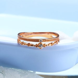 Double Band Ring, Rose Gold Double Band Ring, Double Band Stacking Ring, Vintage Stacking Ring, Stackable Anniversary Ring, Wedding Ring