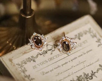 Boucles d'oreilles vintage, boucles d'oreilles de mariée délicates, boucles d'oreilles en quartz fumé, boucles d'oreilles de mariage Art nouveau, boucles d'oreilles en cristal fumé, cadeaux pour elle