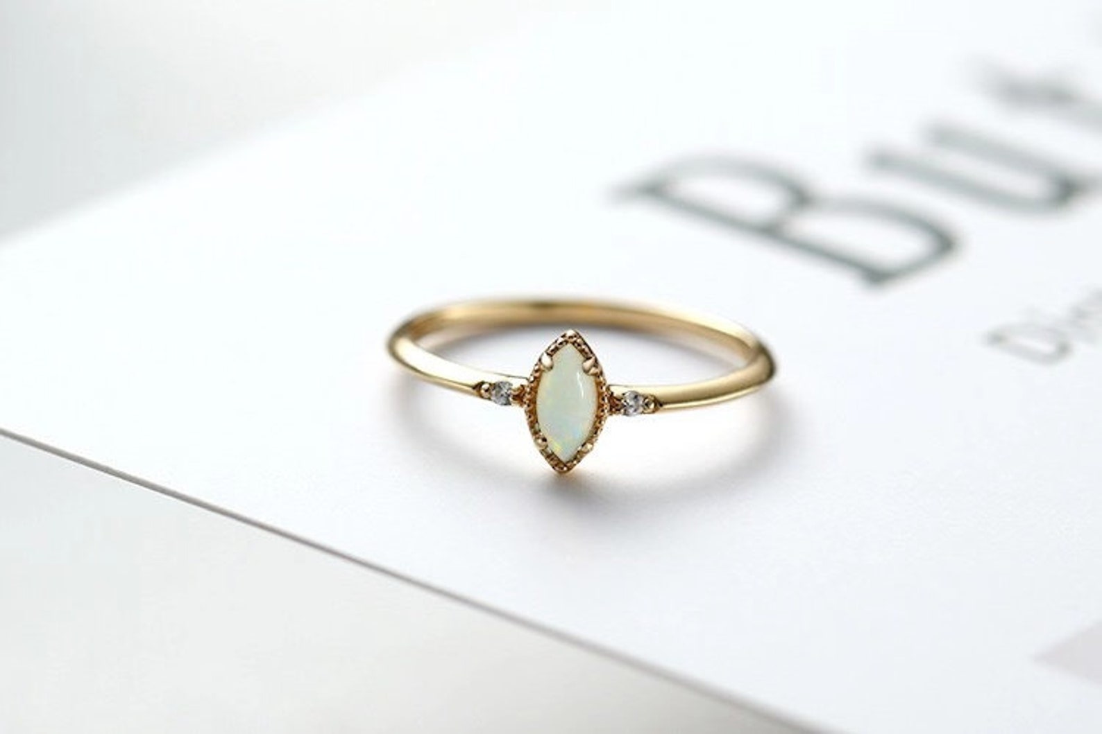 Minimalist Opal Stacking Ring White Opal Ring Gold Gold | Etsy