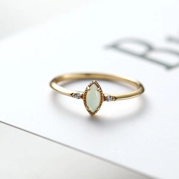 Minimalist Opal Stacking Ring, White Opal Ring Gold, Gold Stack Band, Dainty Opal Ring, Minimal Stackable Ring Sets, Bridesmaid Gifts
