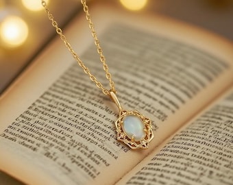 Vintage Opal Necklace, Opal Necklace Gold, Natural Opal Pendant Necklace, White Opal Necklace, Necklace for Women, Anniversary Gifts for Her