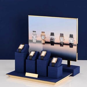 Présentoir pour montre bleu roi, présentoir pour montre élégant, présentoir pour montre-bracelet, porte-bijoux d'exposition, organisateur de présentoir à bijoux