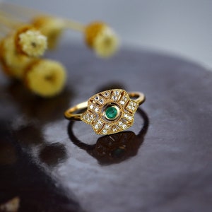 Art Deco Emerald Ring, Emerald Engagement Ring, Vintage Promise Ring, Emerald Ring Gold, Wedding Ring Gold, Anniversary Ring for Her, Gifts