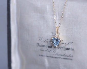 Natural Blue Aquamarine Necklace, Heart Aquamarine Pendant Necklace, March Birthstone Necklace, Blue Gemstone Necklace, Gifts