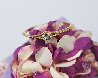 Simple Engagement Ring, Tiny Diamond Promise Ring, Minimalist Wedding Band, Solitaire Wedding Ring, Vintage Engagement Ring, Gifts for Her