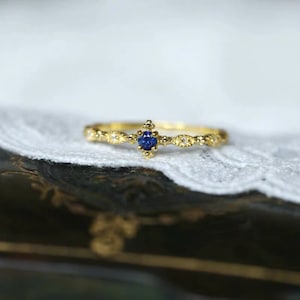 Royal Blue Sapphire Engagement Ring, Tiny Sapphire Promise Ring, Natural Sapphire Ring Gold, Vintage Sapphire Anniversary Ring, Gifts