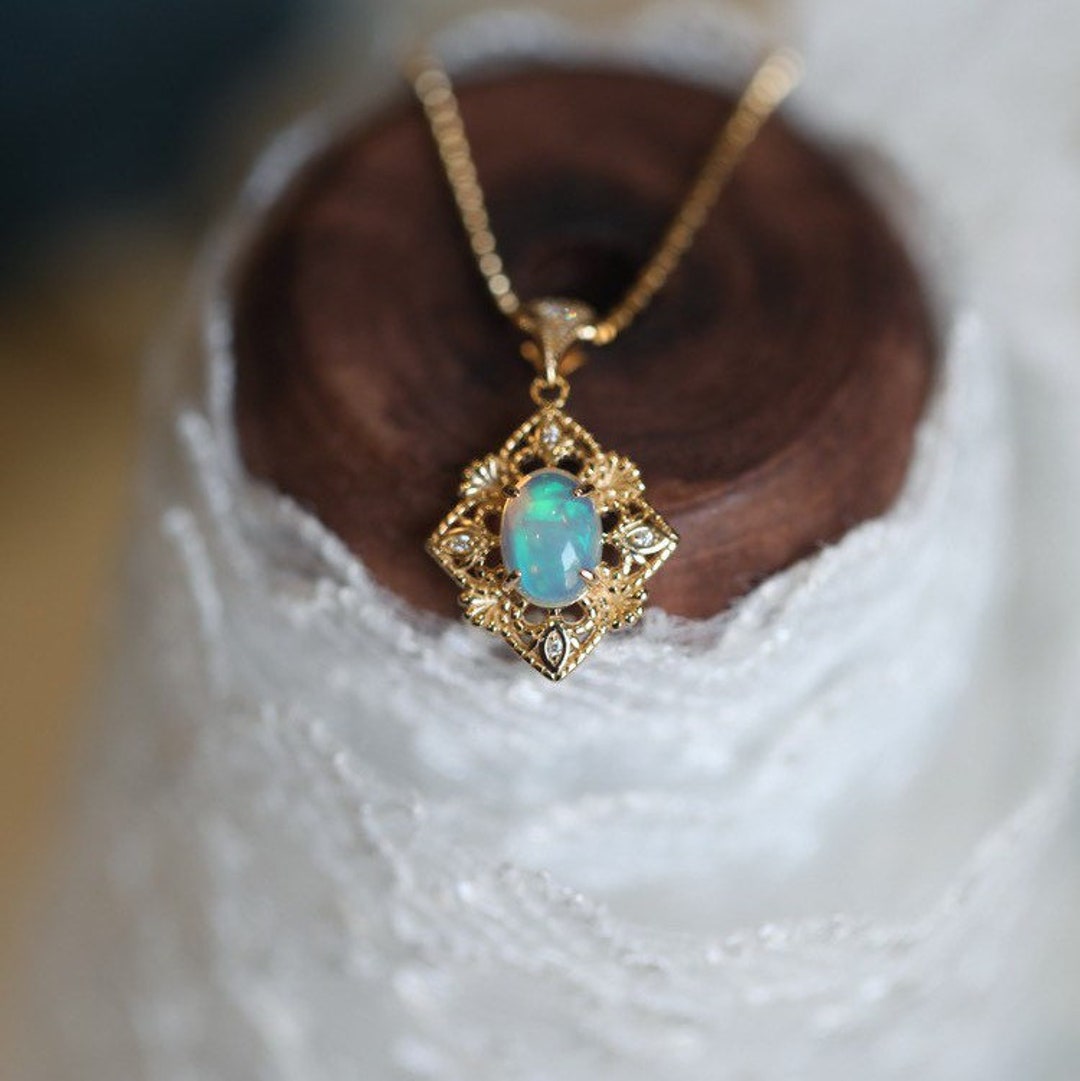 Vintage Opal Necklace Natural Opal Pendant Necklace Vintage - Etsy