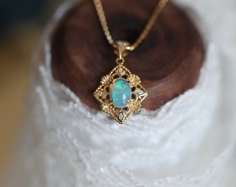 Vintage Opal Necklace, Natural Opal Pendant Necklace, Vintage Filigree Necklace, Art Deco Pendant Necklace, Fire Opal Necklace, Gifts