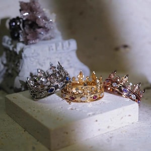 Vintage Yellow Gold Ruby Crown Engagement Ring, Natural Red Ruby Crown Design Wedding Band, Ruby Diamond Ring, Anniversary Ring Gift for Her