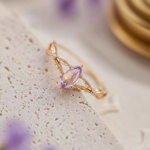 Marquise Amethyst Ring, Amethyst Promise Ring, Natural Amethyst Ring, Gemstone Engagement Ring, Purple Stone Ring, Bridesmaid Ring Gifts