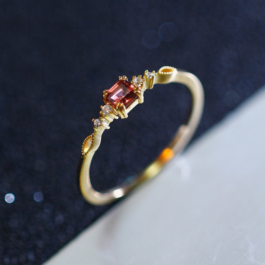 Tiny Garnet Ring, Simple Garnet Promise Ring, Garnet Diamond Engagement ...