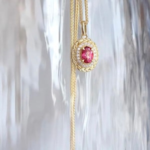 Pink Topaz Necklace, Vintage Halo Pendant Necklace, Topaz Diamond Necklace, Pink Gemstone Necklace, Elegant Wedding Necklace, Gifts