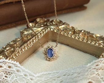 Vintage StyleTanzanite Necklace, Art Deco Tanzanite Pendant, Natural Blue Tanzanite Necklace, Dainty Oval Tanzanite Pendant, Vintage Gift