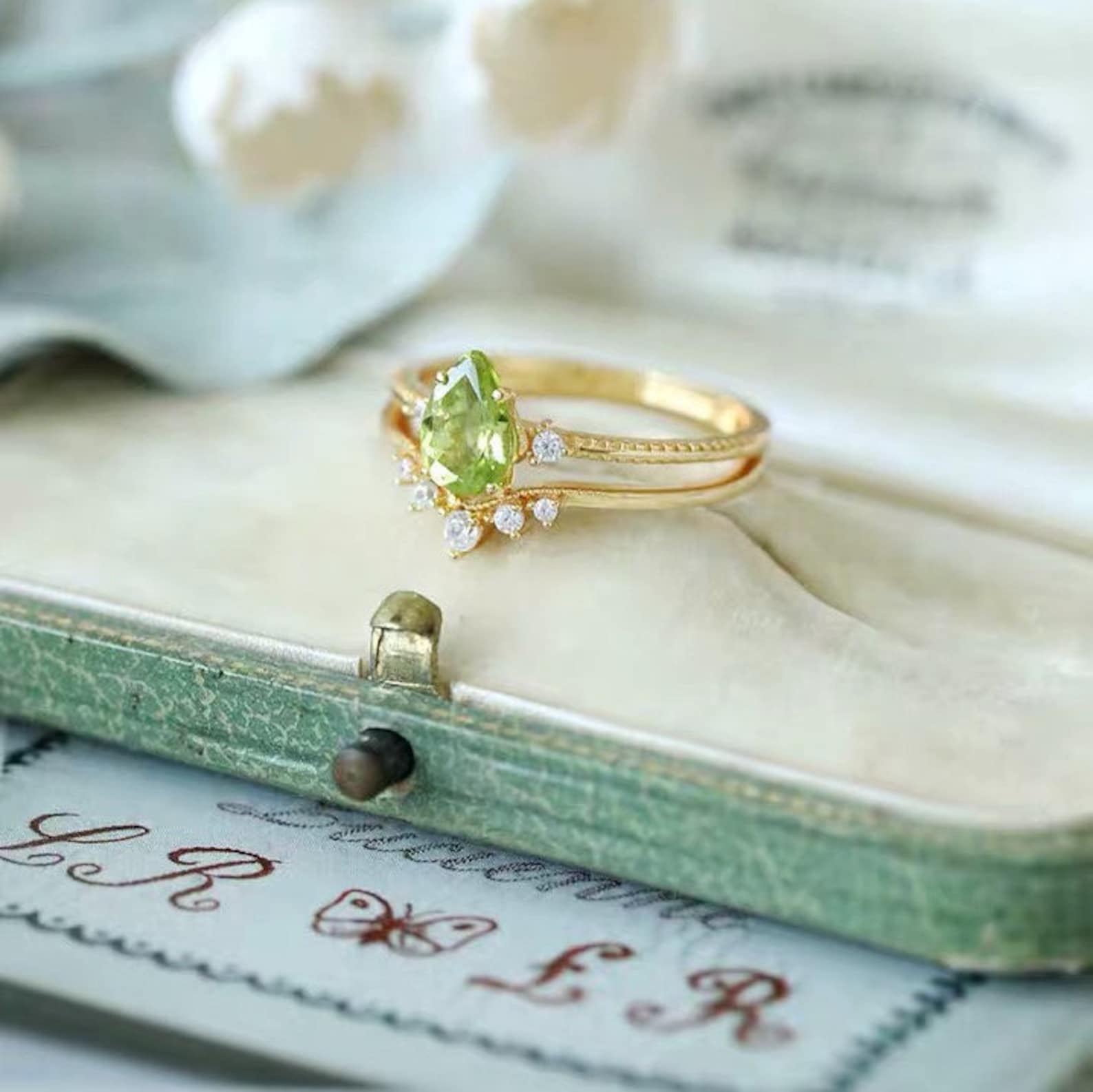 Natural Peridot Promise Ring Green Peridot Engagement Ring Etsy