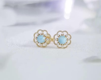 Larimar Stud Earrings, Dominican Blue Larimar Earrings Silver, Tiny Larimar Studs, Rare Blue Gemstone Studs, Vintage Jewelry Gifts for Her