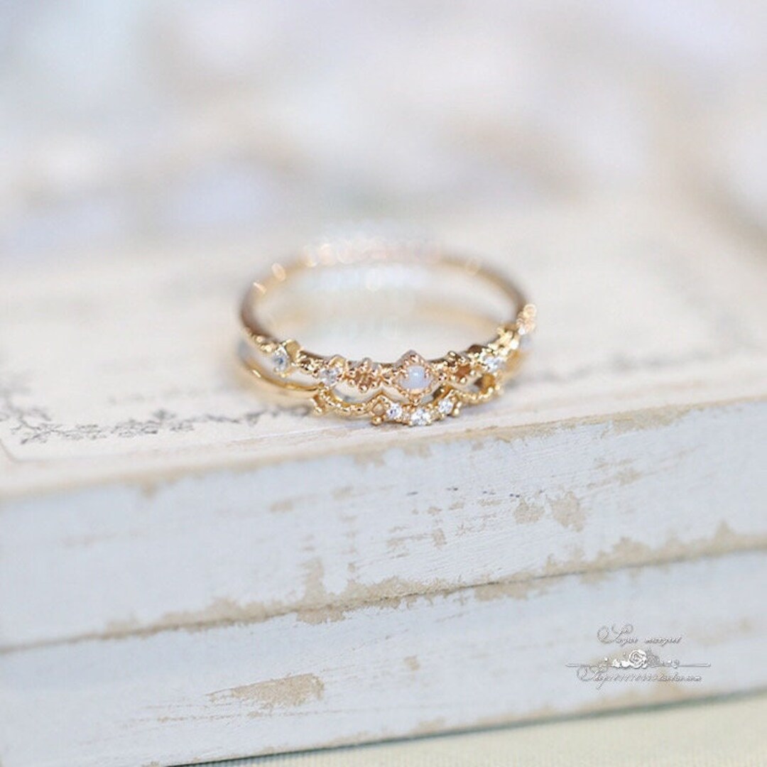 Opal Stacking Ring Set, Vintage Daily Stackable Ring Set, Set of 2pcs ...