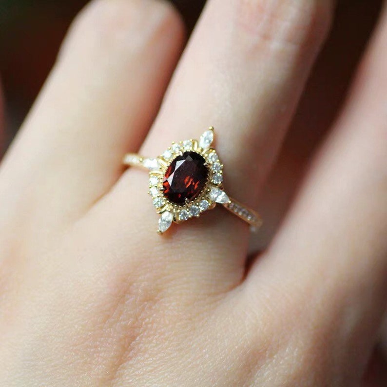 Art Deco Garnet Ring Vintage Garnet Engagement Ring Natural Garnet