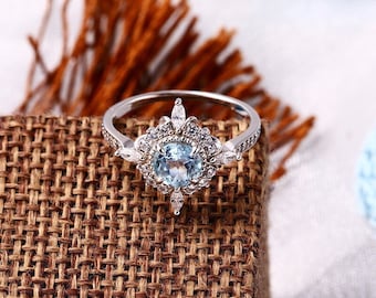 Art Deco Topaz Engagement Ring, Natural Sky Blue Topaz Ring, Silver Topaz Ring, White Gold Topaz Promise Ring, Blue Gemstones Ring, Gifts