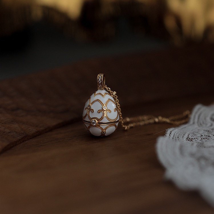 Pendentif œuf De Fabergé Style - Émail Bleu, Perles, Cristaux - Neuf Avec étiquettes