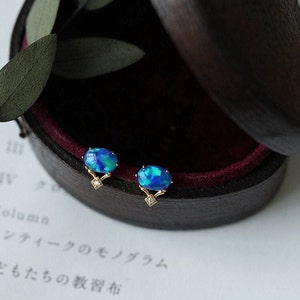 Blue Opal Earrings, Tiny Opal Studs, Opal Stud Earrings Gold, Natural Opal Earrings, Tiny Stud Earrings, Blue Opal Studs, October Birthstone