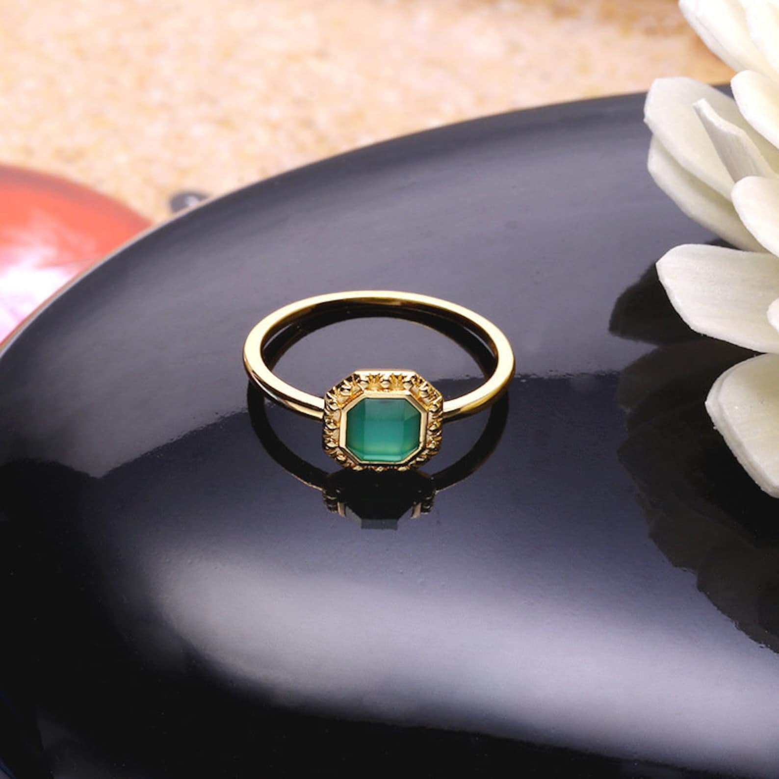 Green Gemstone Ring Natural Green Chrysoprase Ring Gemstone Etsy