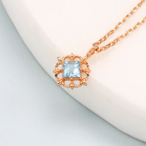 Rose Gold Topaz Necklace, Filigree Topaz Pendant Necklace, Vintage Gemstone Necklace, Gold Lace Necklace, Natural Blue Topaz Chain Necklace