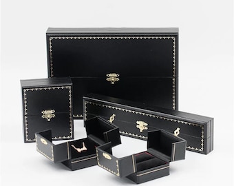 Vintage Style Black Engagement Ring Box, Elegant Black Ring Case, Proposal Wedding Ring Box, Vintage Ring Gift Box, Unique Design Ring Box