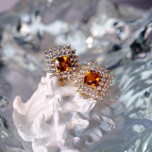 Mothers Day Gifts, Natural Fanta Garnet Stud Earrings, Handmade Spessartine Garnet Earrings, Orange Garnet Bridal Earrings, Gifts for Moms