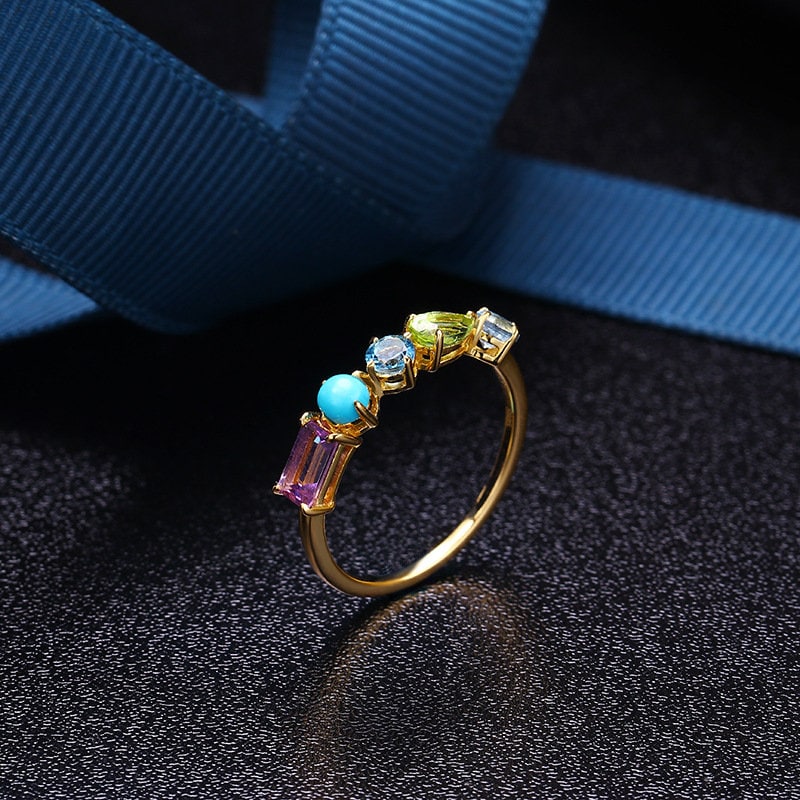 Colorful Gemstone Stackable Ring Multi Color Gemstone Ring Etsy