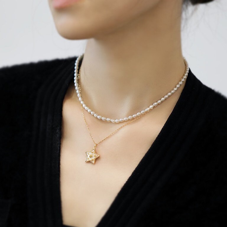 Star Charm Necklace, White Shell Star Necklace, Mother of Pearl