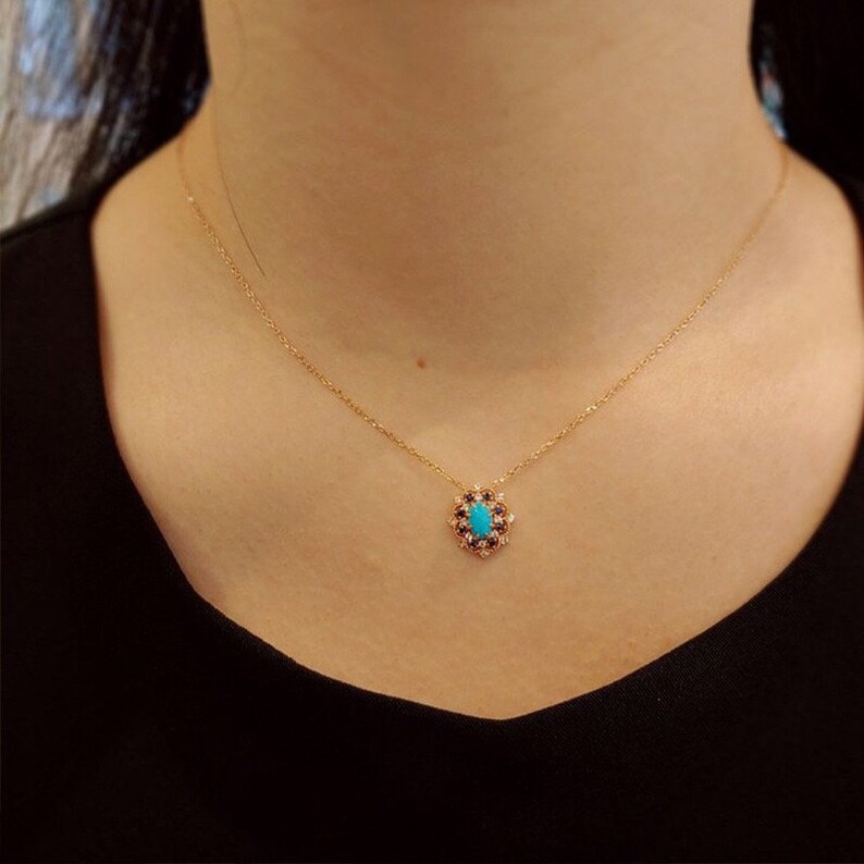 Vintage Turquoise Necklace Natural Turquoise Pendant Etsy